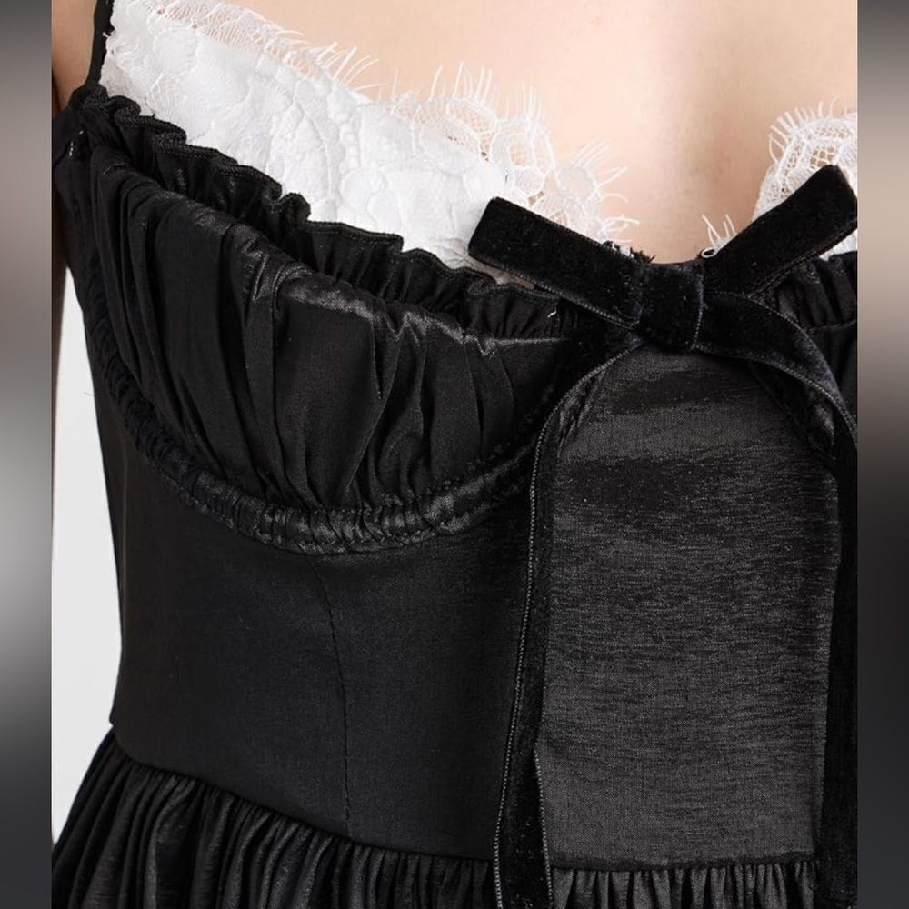 For‎ Love And Lemons Doris Taffeta Midi Corset Dress Black White Lace Medium NWT - Picture 6 of 16